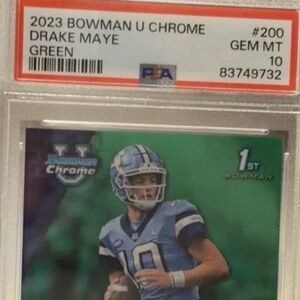 DRAKE MAYE 2023 Bowman U Chrome Green 77/99 PSA 10! SUPERBOWL, MVP!